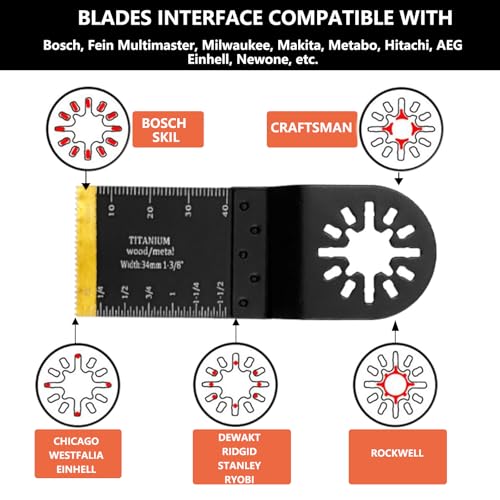 Titanium Oscillating Saw Blades, Oscillating Tool Blades Kits for Metal, Wood and Plastic Compatible with Star-Lock Tools (15 PCS)