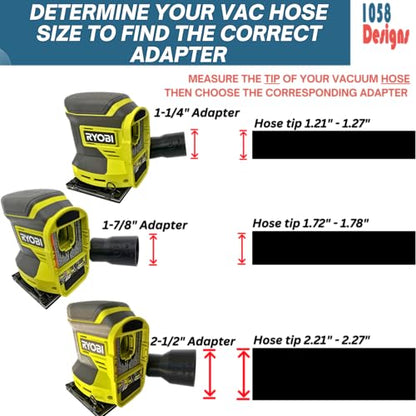 Sander Vacuum Adapter for Ryobi ONE+ 18-Volt Cordless Sanders PCL406 5" Orbital Random PCL401 PCL401B Quarter Sheet Sanders - Shop Vac Attachment for Dust Collection (2-1/2") by 1058 Designs - style: 2-1/2"