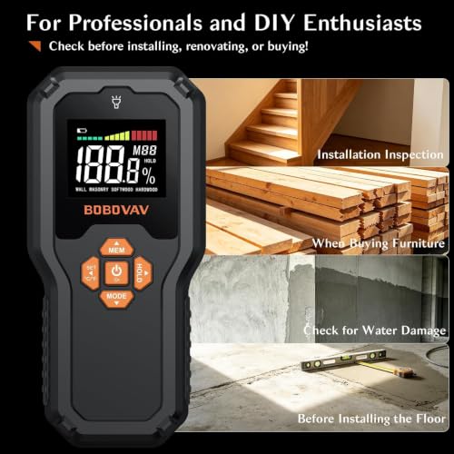 Pinless Moisture Meter with Data Memory & Custom Warning Threshold
