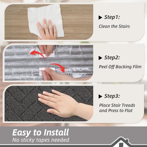BEQHAUSE Non Slip Stair Treads for Wooden Steps 28" x 9", 4pcs, Charcoal - color: Charcoal - Geometric, size: 28 in X 9 in (4 Pieces)
