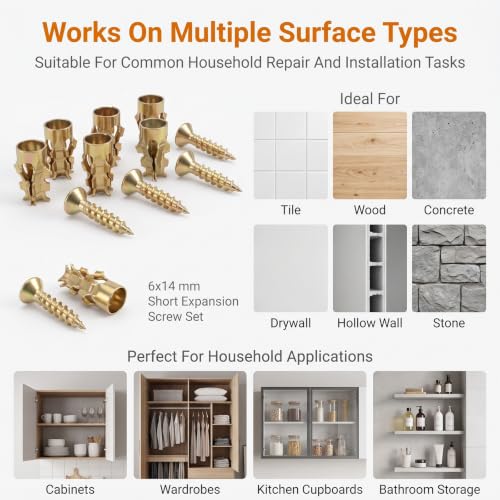 30 Pack 6×14mm Short Expansion Screw Set Door Hinge Thread Repair