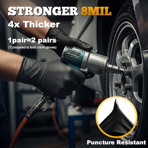 TitanFlex Heavy Duty Black Industrial Nitrile Gloves with Raised Diamond Texture, Latex Free 8mil - size: Medium