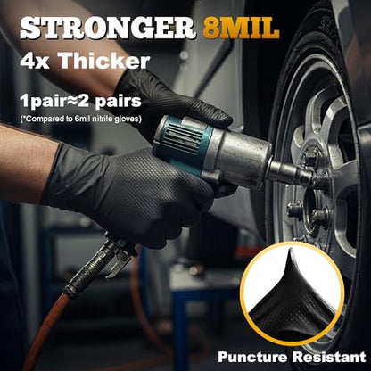 TitanFlex Heavy Duty Black Industrial Nitrile Gloves with Raised Diamond Texture, Latex Free 8mil - size: Medium
