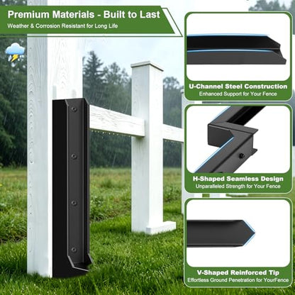 Heavy Duty Fence Post Repair Kit (6-Pack) – 11-Gauge 3mm Thick Galvanized Steel H-Shaped Ground Spikes, 33.6" Long Drive-in Anchors for Fixing Leaning or Rotted 4x4 & 6x6 Wood Posts