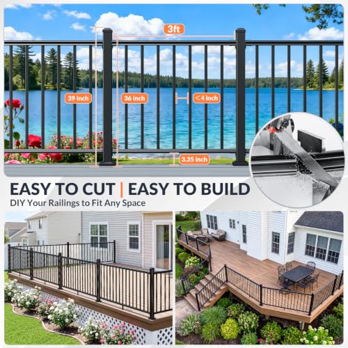Egadis 1 Pack 36 in x 3 ft Modular Aluminum Porch and Deck Railing Kit - color: Level 3ft - 1Panel 1Post