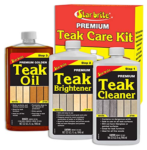 STAR BRITE Teak Kit - Restore Decks, Patio, Outdoor Furniture, Boats & Fine Wood - Marine Grade Teak Cleaner & Brightener Set & Premium Golden Teak Oil - Sealer, Preserver & Finish - 16 OZ