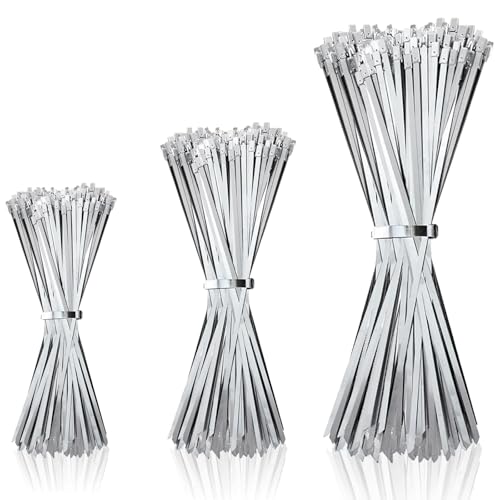 Metal Zip Ties of 300 Pcs, 6+8+11.8 inch 304 Stainless Steel, Heavy Duty, Industrial-Grade, Silver, for Pipe, Auto Repair, Exhaust Wrap, Heat Resistant Fencing Ties - size: 6'+8'+11.8'(300 PCS)