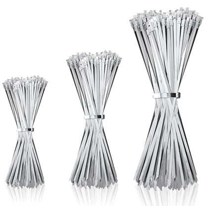 Metal Zip Ties of 300 Pcs, 6+8+11.8 inch 304 Stainless Steel, Heavy Duty, Industrial-Grade, Silver, for Pipe, Auto Repair, Exhaust Wrap, Heat Resistant Fencing Ties - size: 6'+8'+11.8'(300 PCS)
