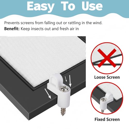 48 Pack 3/8 Inch Window Screen Clips Bulk, Screen Clip with Screws
