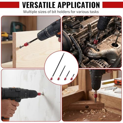 Magnetic Drill Bit Extension Set 4 Pcs (2/4/6/12’’), 1/4’’ Hex CR-V Steel Quick Release Bit Holder for Impact Driver, Screwdriver Bit Nut Drill Socket