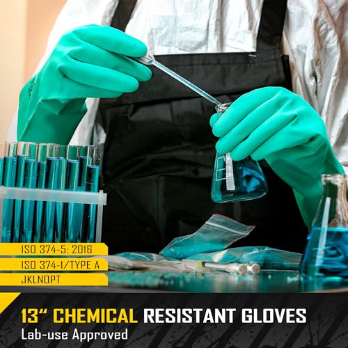 COOLJOB 18 Mil Chemical Resistant Nitrile Gloves 13" Long, Resist Household Acid, Alkali, Solvent and Oil, Latex Rubber Free - size: Large, style: Pack of 1