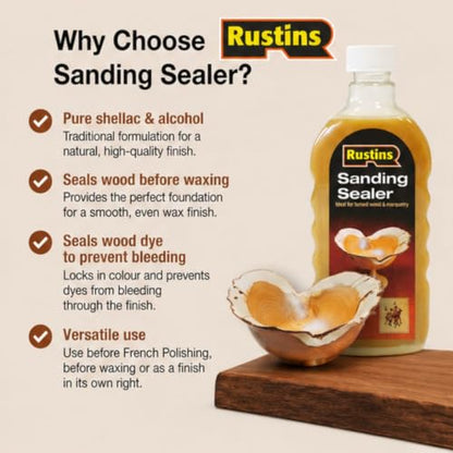 Rustins Sanding Sealer Shellac Indoor Wood Finish 500ml