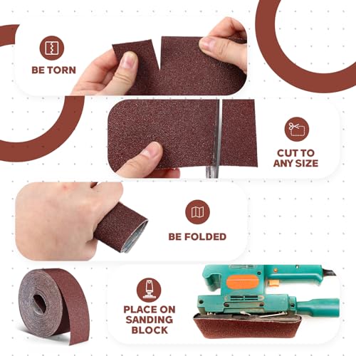 80 Grit Sandpaper Roll 3''x100 ft Long Continuous Emery Cloth - size: 80 Grit