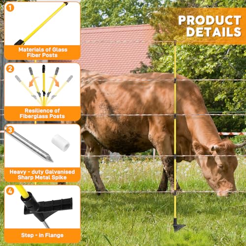 48In/4FT Fiberglass Step-in Electric Fence Posts
