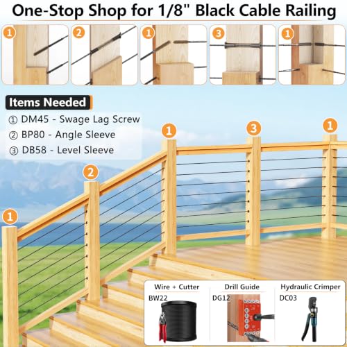 DN Mate Black Cable Railing Kit Swage Lag Screws 100Pack for 1/8" Cable - color: Black