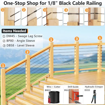 DN Mate Black Cable Railing Kit Swage Lag Screws 100Pack for 1/8" Cable - color: Black