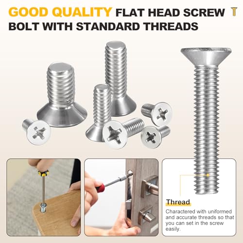 METALLIXITY #2-56x3/8 Phillips Flat Head Bolts 304 Silver 50Pcs - color: Silver, size: #2-56x3/8"