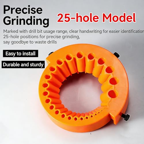 Drill Bit Sharpener Attachment for Angle Grinder, 25-Hole Multi-Size Drill Bit Sharpening Tool, Portable Drill Bit Grinding Jig, Restore Dull Bits Fast, Heavy Duty Plastic Sharpener Guide