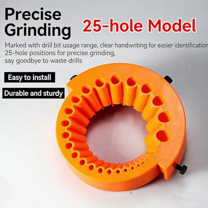 Drill Bit Sharpener Attachment for Angle Grinder, 25-Hole Multi-Size Drill Bit Sharpening Tool, Portable Drill Bit Grinding Jig, Restore Dull Bits Fast, Heavy Duty Plastic Sharpener Guide