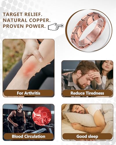 Feraco Pure Copper Magnetic Bracelet for Men,3X Strength Magnets Jewelry - color: Copper(Dual-Texture)