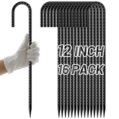 AAGUT Rebar Stakes 12 Inch J Hook, Premium Anti-Rust Tent Stakes for Canopy - color: Black J-12 Inch-Φ1/4", size: 16pcs