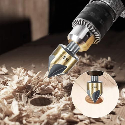 Countersink Drill Bit Set, 5 Pieces High Speed Steel 82 Degree 5 Flute 6mm Shank Mill Cutter Bit Countersink in Sizes 1/2" Set with Carrying Case. - size: 1/2''