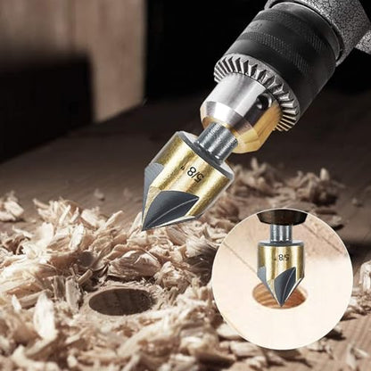 Countersink Drill Bit Set, 5 Pieces High Speed Steel 82 Degree 5 Flute 6mm Shank Mill Cutter Bit Countersink in Sizes 1/2" Set with Carrying Case. - size: 1/2''