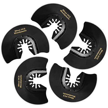 5-Piece High Carbon Steel Oscillating Saw Blade Set - 88mm Blades for Cutting Wood Soft Metal and Plastic - Quick Release Blades Compatible with Dewalt Makita Ryobi Milwaukee Fein and Rockwell