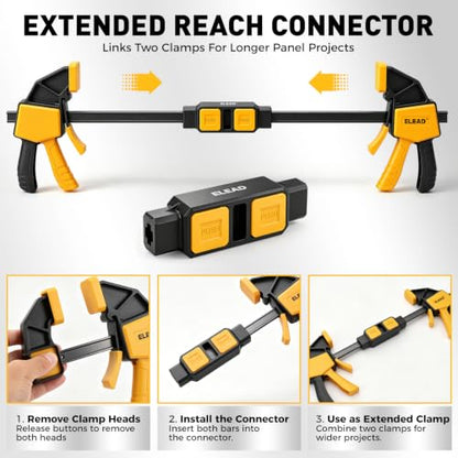 6-Pack 12 Inch Bar Clamps for Woodworking with 2-Piece Clamp Connector, 12" Quick-Release Wood Clamps with 150 LBS Load Limit, Trigger Clamp Set, One-Handed Clamps/Spreader for Woodworking - style: 4-Piece 12" 150lbs with clamp connector