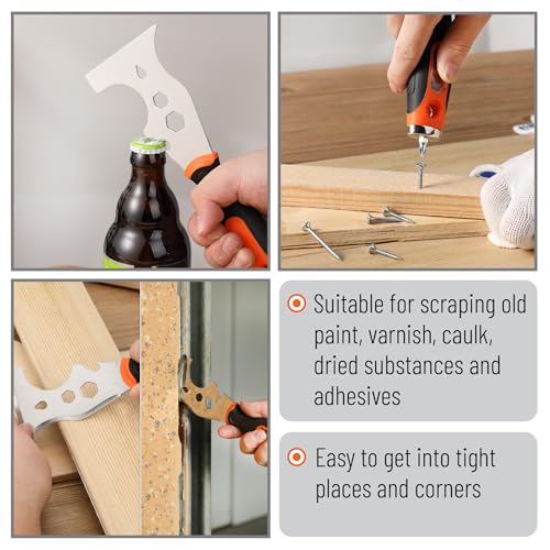 Bates- Paint Scraper, 16 in 1 Painters Tool, Paint Scrapers for Wood, Painters Tool, Painters Knife, Paint Scraper for Painting, Putty Knife, Putty Scraper, Hammer End, Screw Bits Inside