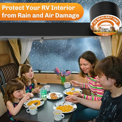 WELLUCK Butyl Sealant Tape, 4 Inch X 50 Foot RV Roof Tape Sealant Roofing Tape Black, Waterproof &UV RV Tape for Roof Camper Trailer Boat Sealing Leak Repair - style: 4 Inch X 50 Foot Black