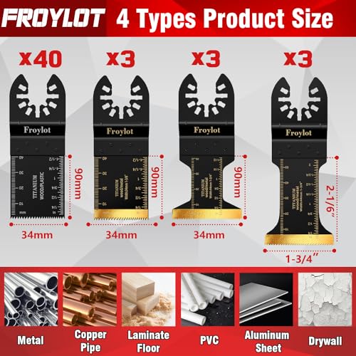 49PCS Universal Oscillating Tool Saw Blade Kit - Titanium Bi-Metal Multitool Blades Cutting Wood Nails/Metal/Plastic -Fits Black Decker DeWALT Porter Cable Rockwell Ridgid Ryobi Chicago Craftsman - size: 49pcs kits