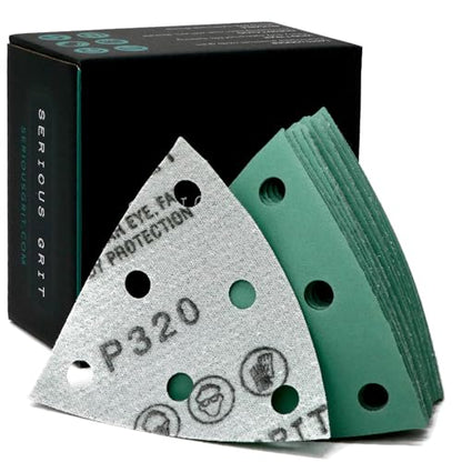 Serious Grit - 93mm 6-Hole P320 Grit Triangle Sanding Sheets - 50 Pack Box - style: 320 Grit