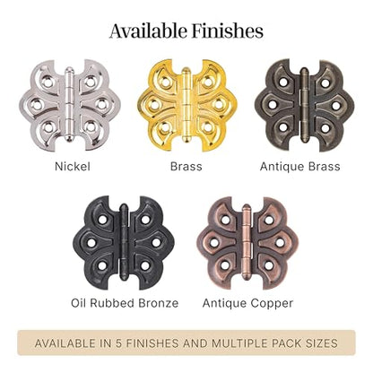 Nickel Plated Butterfly Hinges - Pack of 2 - Surface Mount Cabinet Door Hinges - Furniture Hardware - UA-260-HPN - color: Nickel
