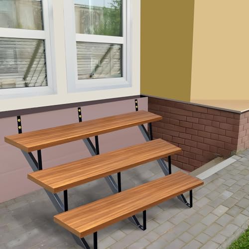 Steel Stair Stringer 3 Step, Metal Stair Stringers for Deck Height 27 inches, Steel Stair Step Riser for Outside Stairs 3 Pack - size: 3 Step
