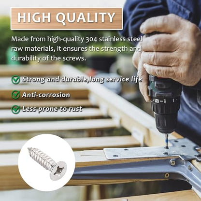 100 Pack #6 x 7/8" Flat Head Phillips Self Tapping Screws, 18-8 Stainless Steel 304, Countersunk Sheet Metal & Wood Screws, Corrosion Resistant Fasteners - size: #6 x 7/8"