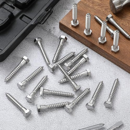 Zonon 50 Pcs 3/8" X 2" 304 Stainless Steel Lag Screw for Wood, Silver - color: Silver, size: 3/8" X 2"