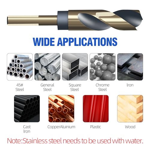 HUHAO 8Pcs Reduced Shank Twist Drill Bit Set from 9/16" to 1",High Speed Steel Drill Bits with 10mm (3/8") & 1/2" Shank,Gold Titanium & Black Nitride Coated Drilling Bit for Hard Wood,Mild Steel - size: 8PC
