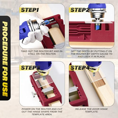 Door Hinge Jig Router Template for Woodworking - color: Dark Red
