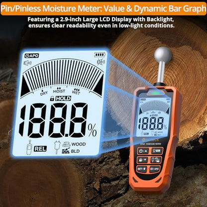 Neoteck 2-in-1 Dual Probe Moisture Meter with LCD Display and Audio Alarm