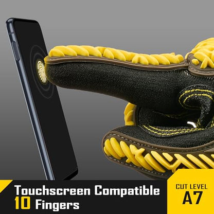 COOLJOB A7 Cut Resistant Work Gloves with TPR, Nitrile Coated Anti-Slip Impact Gloves, Touchscreen Heavy Duty Safety Mittens - size: Large