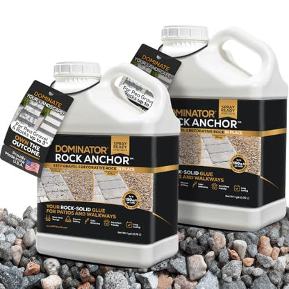 Dominator Rock Anchor 1 Gallon - Rock Glue for Landscaping Gravel & Stone, Ready to Spray, Locks in River Rock, Pea Gravel & Decorative Rock, Prevents Scattering & Washouts, Water-Based (Pack of 2) - size: 1 Gallon (Pack of 2), style: Rock Glue