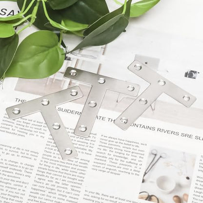 10 pcs 3.14InchT-Shaped Silver Durable Mending Plate, Stainless Steel T Shaped Corner Brackets Flat Repair Plate with Screws, Versatile Joining Plate for Wood Furniture/Cabinet and Desk Users - size: 8cm/3.14inch