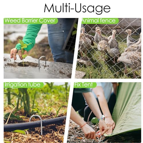 8 Inch Landscape Staples, 12/25/50/100 Pack Galvanized Garden Stakes, Heavy Duty 8 Gauge U-Shaped Ground Stakes for Weed Barrier Fabric, Irrigation Tubing, Fence, Outdoor Decorations - size: 8inch