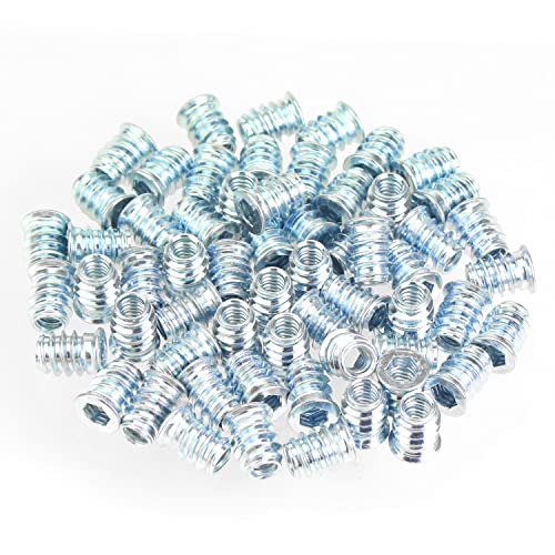 61pcs 1/4"-20 x 15mm Blue Zinc Plated Carbon Steel Wood Insert Nuts - color: Blue, size: 1/4"-20 x 0.59"