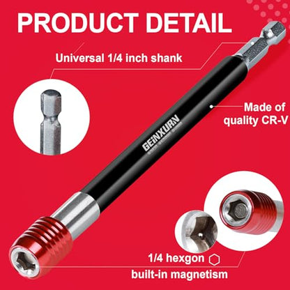 Geinxurn 6” Impact Screwdriver Bit Holders Extra Long, 3Pcs Magnetic Extension Quick-Change Socket Drill Bit Holder Cr-V Steel Hex Shank Quick Release Drill Bit Guide - size: 6"-3PCS