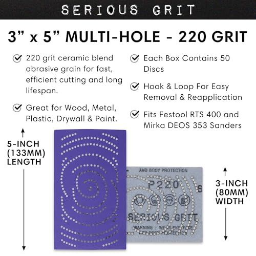 Serious Grit - 3x5 (80x133mm) P220 Grit Ceramic Sanding Sheets - 50 Pack - style: 220 Grit