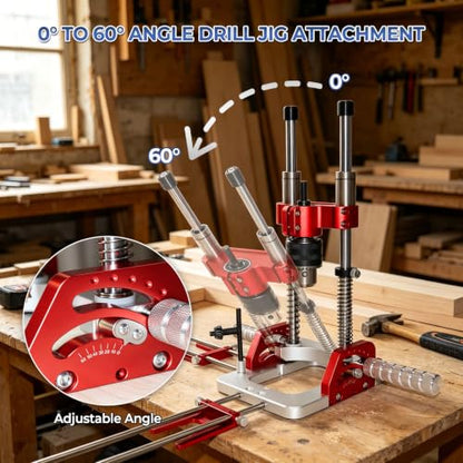 Portable Multi-Angle Drill Guide, Adjustable 0° to 60° Angle Drill Guide with 1/2" Chuck for Straight Holes, Self-Centering Hand Drill Guide for 1/16" - 1/2" Power Drills(280mm guide column) - size: 280mm guide column
