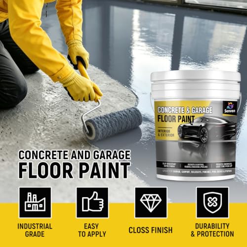 SENVEN Concrete & Garage Floor Paint Slate Gray 5 Gallon, Interior/Exterior Concrete Paint Floor Coating for Basement Floors, Porches, Driveways Concrete Coating for Decks Semi Gloss