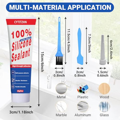 No Caulking Gun Needed – 100% Waterproof & Flexible Silicone Caulk, High-Strength, Weather Resistant, Multipurpose for Auto/Home/Kitchen/Bath/Window – Crack Proof (White, 85g/3oz)